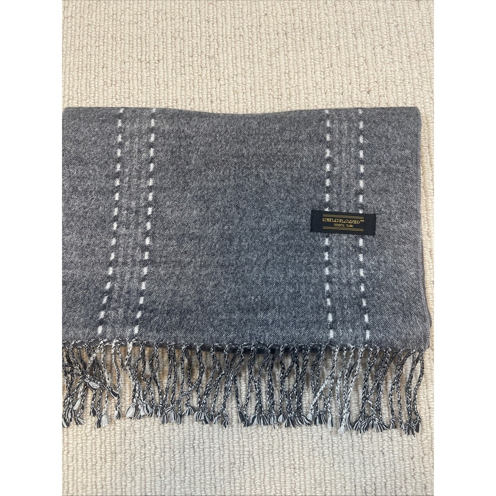 Silkland 100% Silk Scarf Fringe Gray 12x64